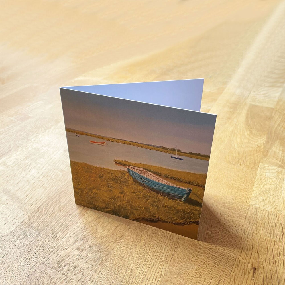 Boats at Aldeburgh Suffolk Greetings Card. Ideal as a birthday card.