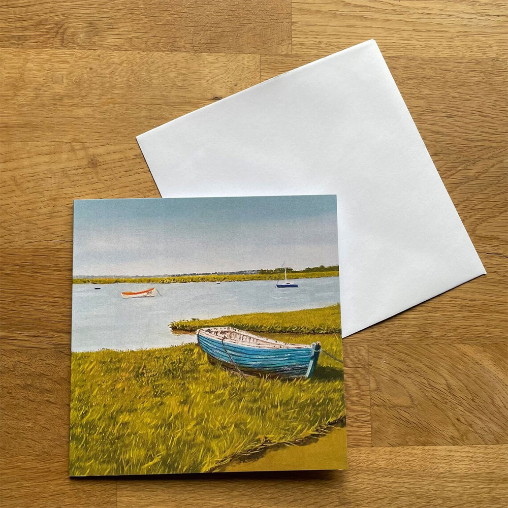 Boats at Aldeburgh Suffolk Greetings Card. Ideal as a birthday card.